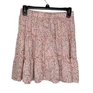 Romwe Pink Floral Skirt Ruffle Trim Size Medium